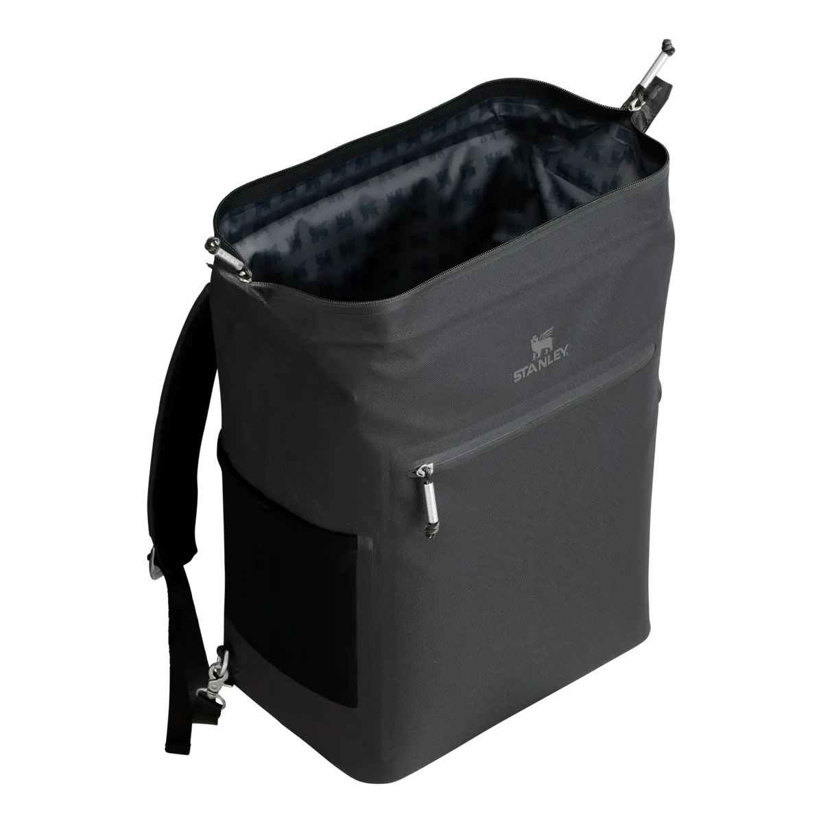 Stanley All Day Madeleine Midi Cooler Backpack 14L open hinge top showing interior - Black Color