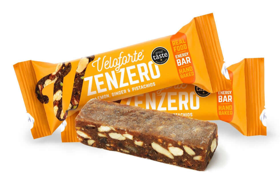 Veloforte Zenzero Natural Energy Bar wrap and unwrapped