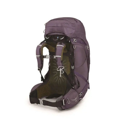Osprey Aura AG 65 - Women backpack, purple color, featuring 3D-suspended mesh and women's-specific fit for premium comfort and ventilation.