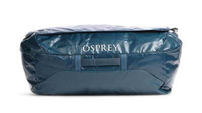Osprey Transporter Duffel 120 in blue, rugged travel and gear storage bag, weather-resistant with stowaway harness, bluesign® approved.