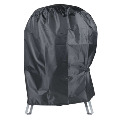 Realcook 20-Inch BBQ Smoker Cover fitted securely over a barbecue setup during a camping trip.