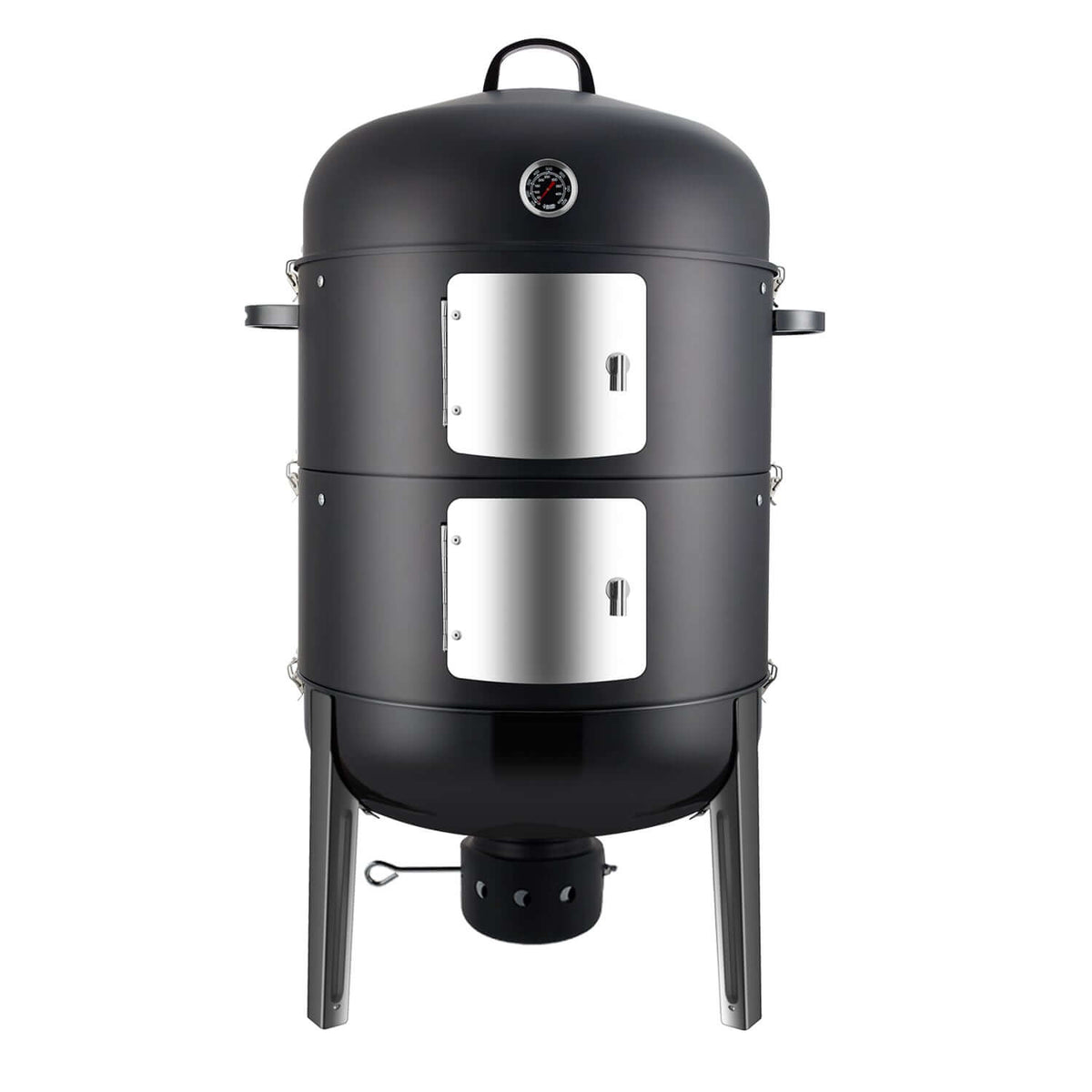 Realcook 20-Inch BBQ Vertical Steel Charcoal Smoker set up for backyard grilling