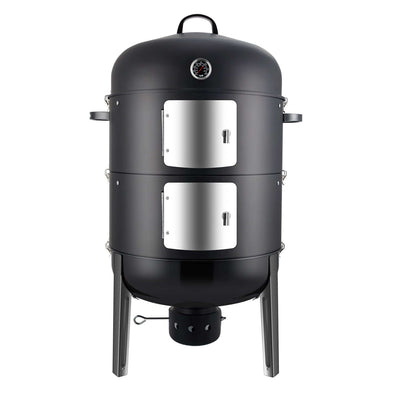 Realcook 20-Inch BBQ Vertical Steel Charcoal Smoker set up for backyard grilling