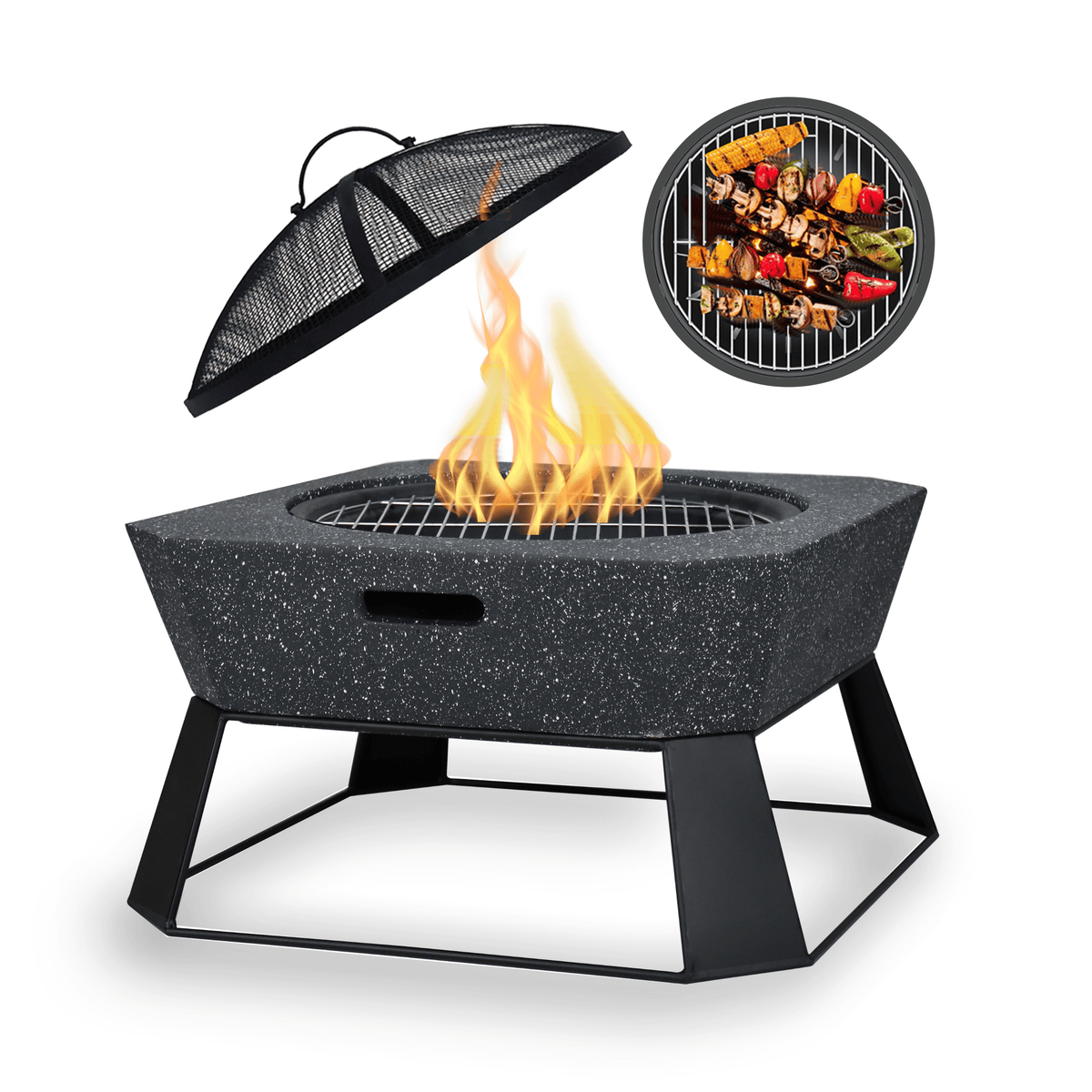 MGO Square Fire Pit burning logs safely at a desert campsite