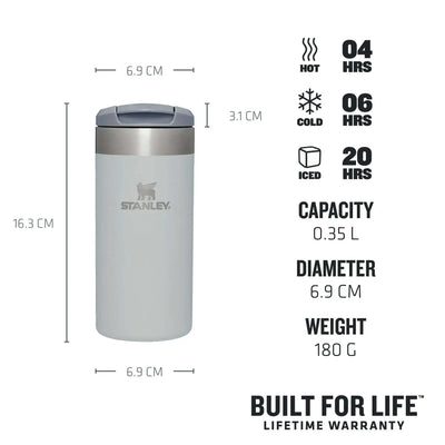 Stanley AeroLight Transit Mug 12 oz, dimensions and features with capacity and temperature retention details