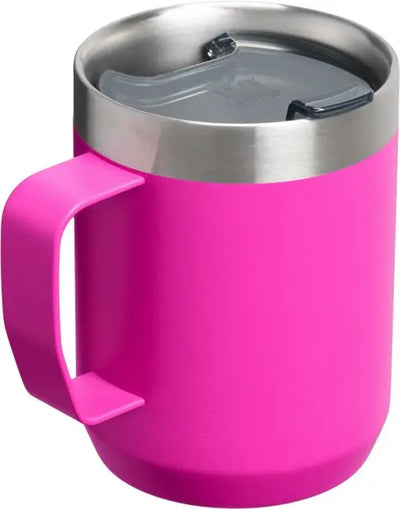Stanley Classic Legendary Camp Mug in pink, 8 oz with Tritan lid and double wall insulation, BPA-free stainless steel