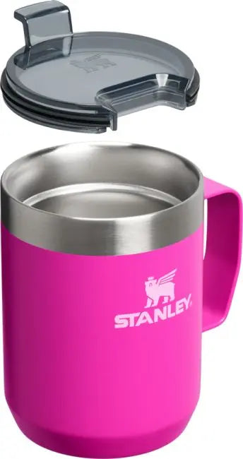 Stanley Classic Legendary Camp Mug 8 oz in pink with Tritan lid, double wall insulation, BPA free stainless steel.