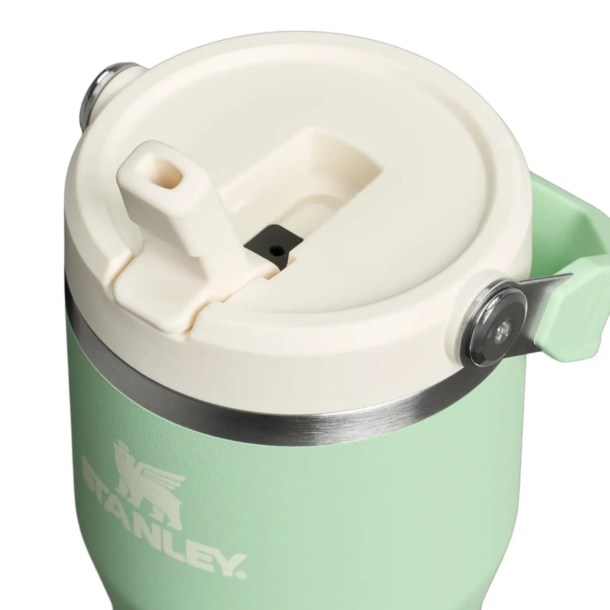 Stanley IceFlow Flip Straw Tumbler, 20 oz mint, top view showing flip straw and insulated design