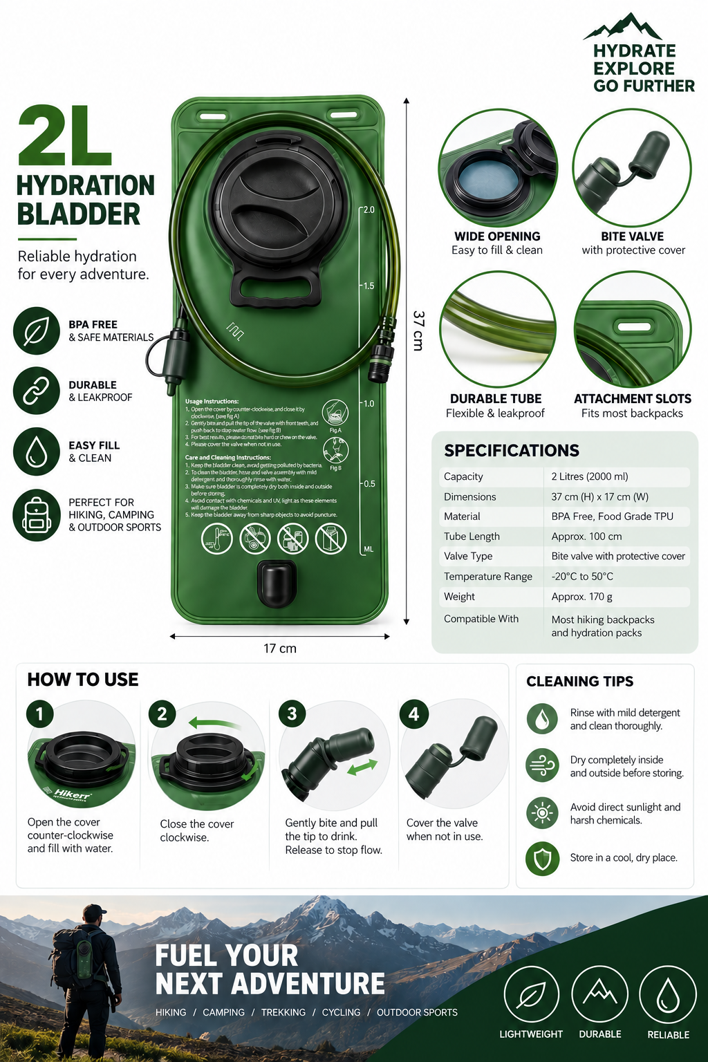 Hikerr Hydration Bladder 2L