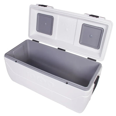 Open Igloo Maxcold Cool Box Large Ice Chest, 165Qt, showcasing spacious interior for maximum ice retention and storage.