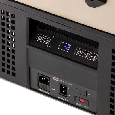 Control panel of ARB Zero Portable Fridge Freezer Single Zone - 36L with digital display and power inputs