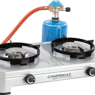 Campingaz Camping Cook CV portable stove with gas cylinder, ideal for outdoor cooking and camping adventures.