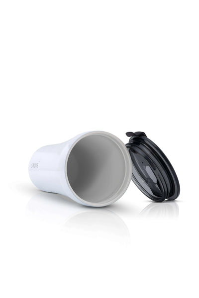 Sttoke Classic Series Ceramic Leak Proof Cup 12 oz White Open with Lid