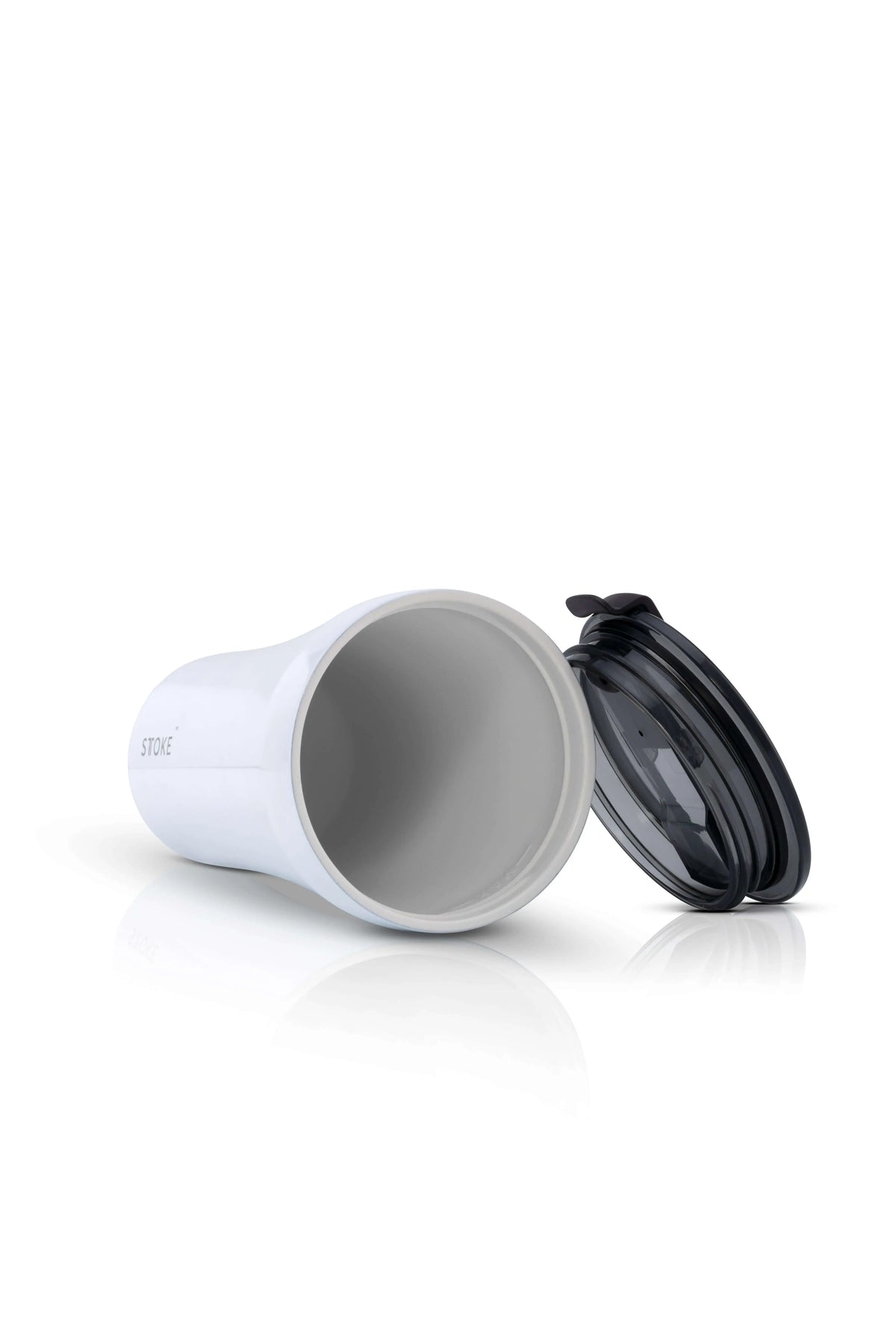 Sttoke Classic Series Ceramic Leak Proof Cup 12 oz White Open with Lid