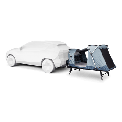 Thule Thule Outset - 3-person towbar-mounted car tent attached to vehicle, showcasing elevated design for comfortable camping.