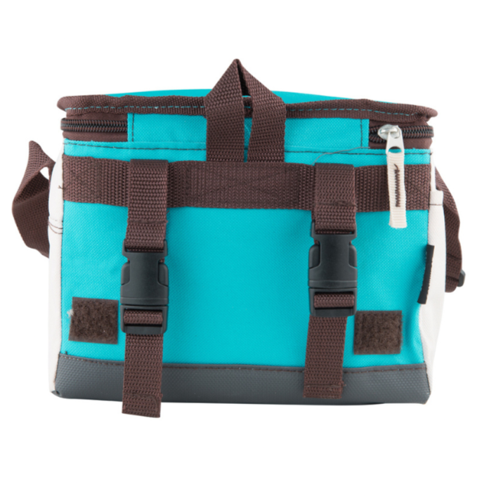 Campingaz Ethnic MiniMaxi 4L Soft Cooler Bag in turquoise and brown, front view with straps and zipper