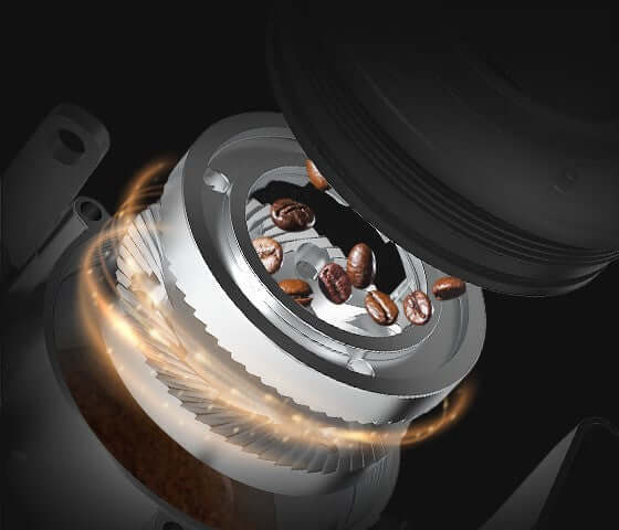 Jetinno JL09 coffee grinder with coffee beans being processed in the espresso machine.