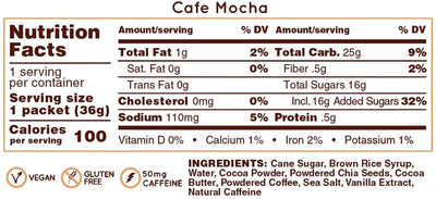 Huma Chia Energy Gel Double Shot Mocha back label