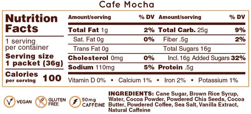 Huma Chia Energy Gel Double Shot Mocha back label