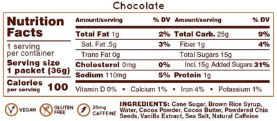 Huma Chia Energy Gel Chocolate back label