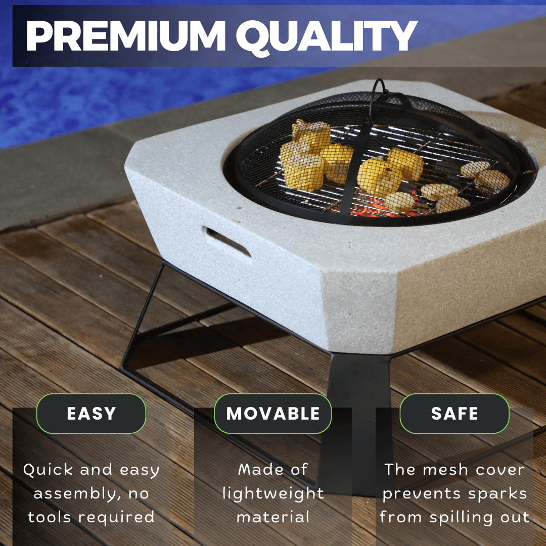 MGO Square Fire Pit burning logs safely at a desert campsite