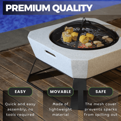 MGO Square Fire Pit burning logs safely at a desert campsite