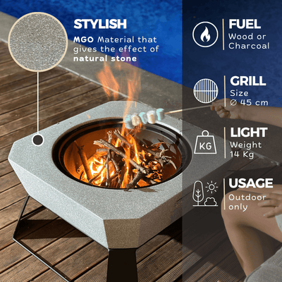MGO Square Fire Pit burning logs safely at a desert campsite