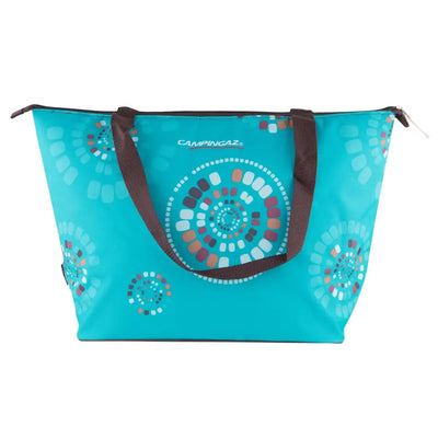 Campingaz Ethnic Shopping 15L Soft Cooler Bag in blue with ethnic pattern design for outdoor use.