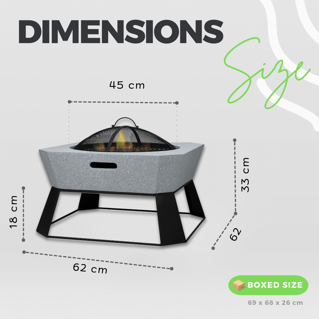 MGO Square Fire Pit burning logs safely at a desert campsite
