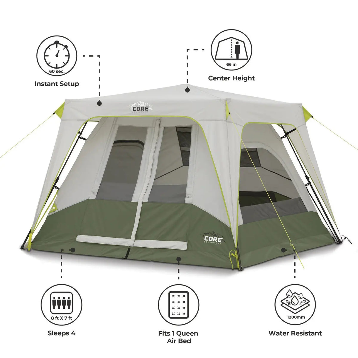 Core Equipment 4 Person Instant Cabin Performance Tent - 8' x 7'