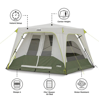 Core Equipment 4 Person Instant Cabin Performance Tent - 8' x 7'