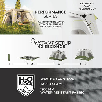 Core Equipment 4 Person Instant Cabin Performance Tent - 8' x 7'