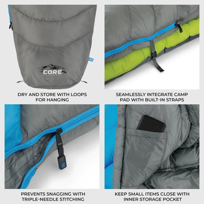 Core Equipment 30 Degree Mummy Sleeping Bag Camping