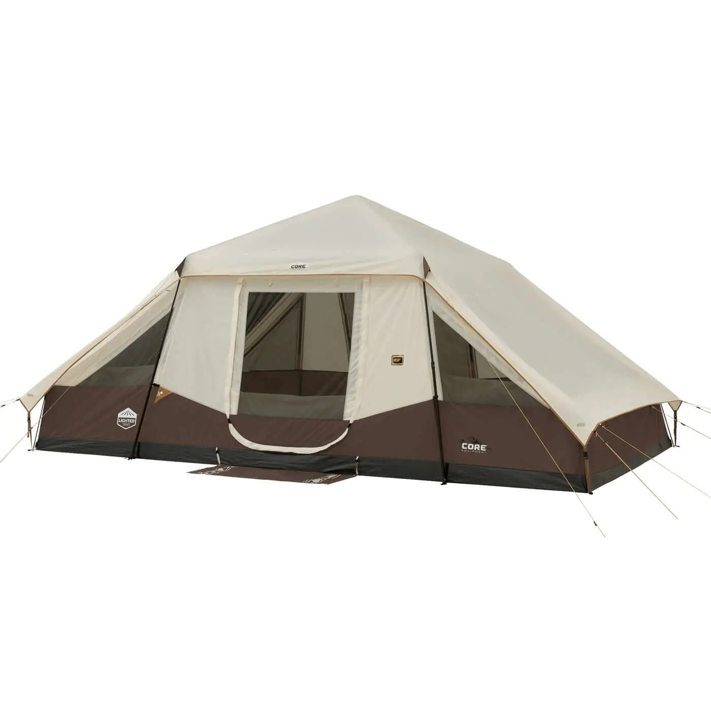 10 Person Lighted Instant Pyramid Tent - 16' x 9' featuring spacious interior and integrated lighting for camping.