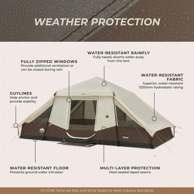 10 Person Lighted Instant Pyramid Tent - 16' x 9' features weather protection with water-resistant fabric and fully zipped windows.