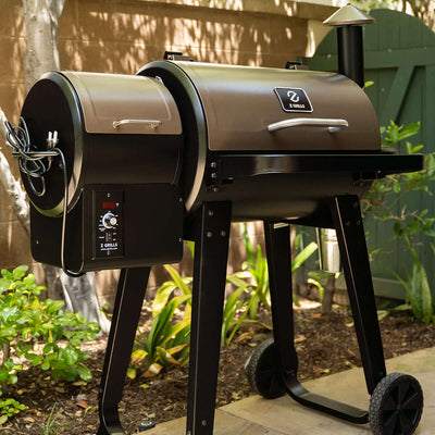 Z Grills Wood Pellet Grill and Smoker 450A in a backyard setting
