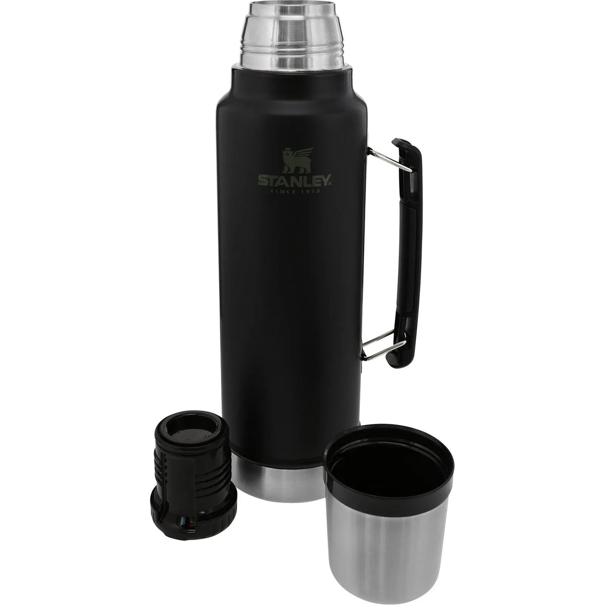 Stanley Classic Legendary Bottle Vacuum Flask 34 oz open with cap and cup shown