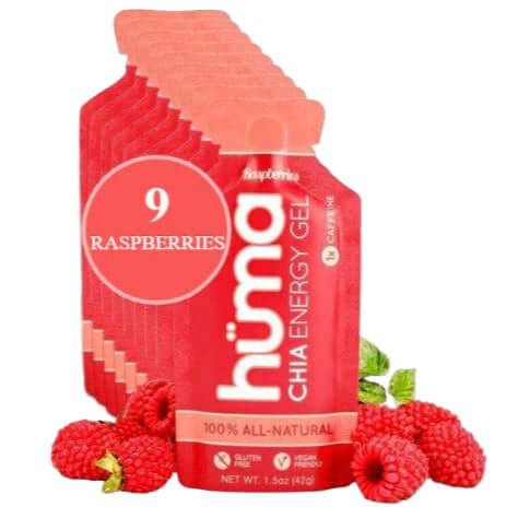 Huma Gel Chia Energy Gel - Raspberries - 43g -Pack of 9