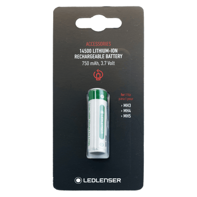 14500 Li-Ion rechargeable battery 750 mAh in packaging, providing 3.7 V power for AA-size devices.