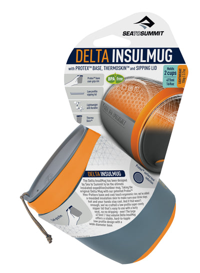 Sea to Summit Delta Insulated Camp Mug 16 oz, lightweight cup with Protex base and sipping lid, ideal for warm beverages outdoors.