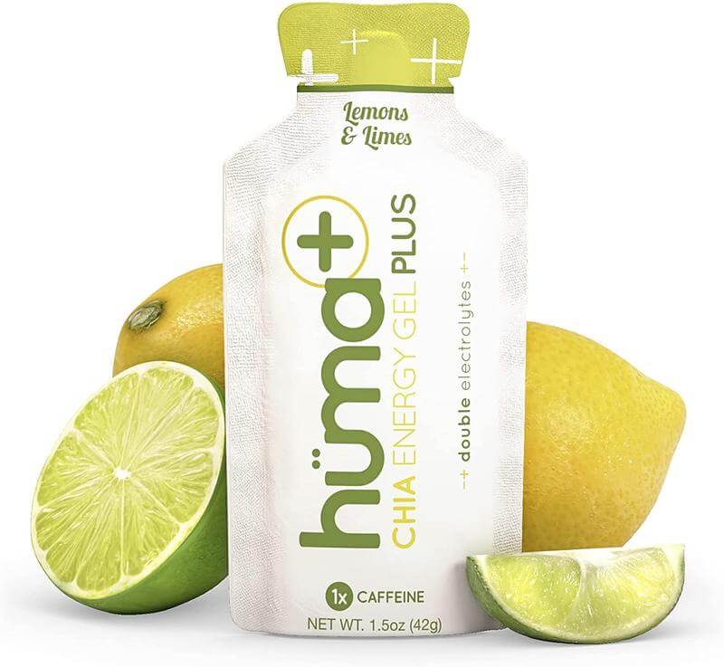 Huma Chia Energy Gel Plus - Lemons and Limes 42g pack with fresh lemon and lime slices, ideal for endurance athletes in UAE.