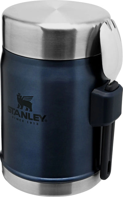Stanley Classic Legendary Food Jar with Spork, 0.4L, insulated stainless steel for hot or cold meals, features pressure-release lid.