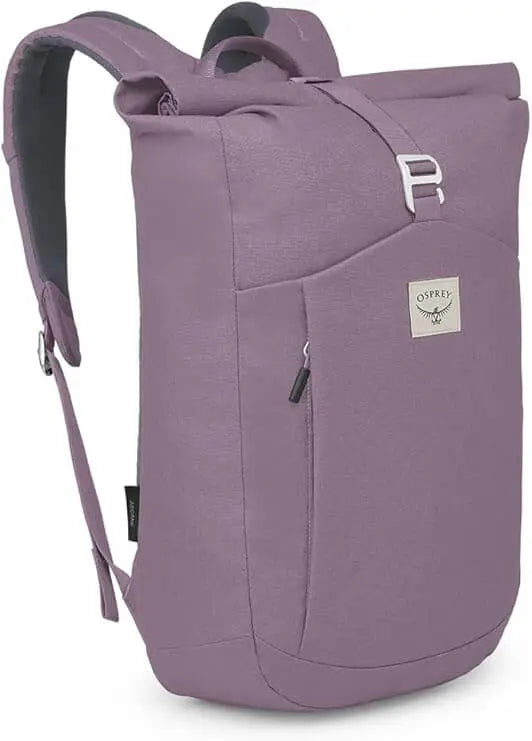 Osprey Arcane Roll Top in lavender, durable everyday bag with recycled fabric and modern design for work, gym, and leisure.