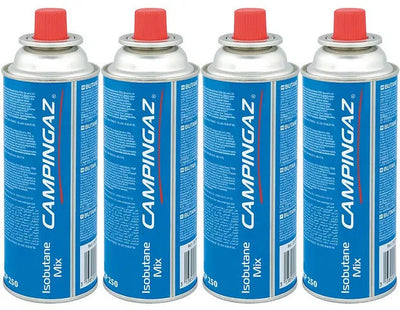 Campingaz CP250 Isobutane Cartridge 4 Pack for outdoor stoves, reliable fuel source for efficient cooking during camping.