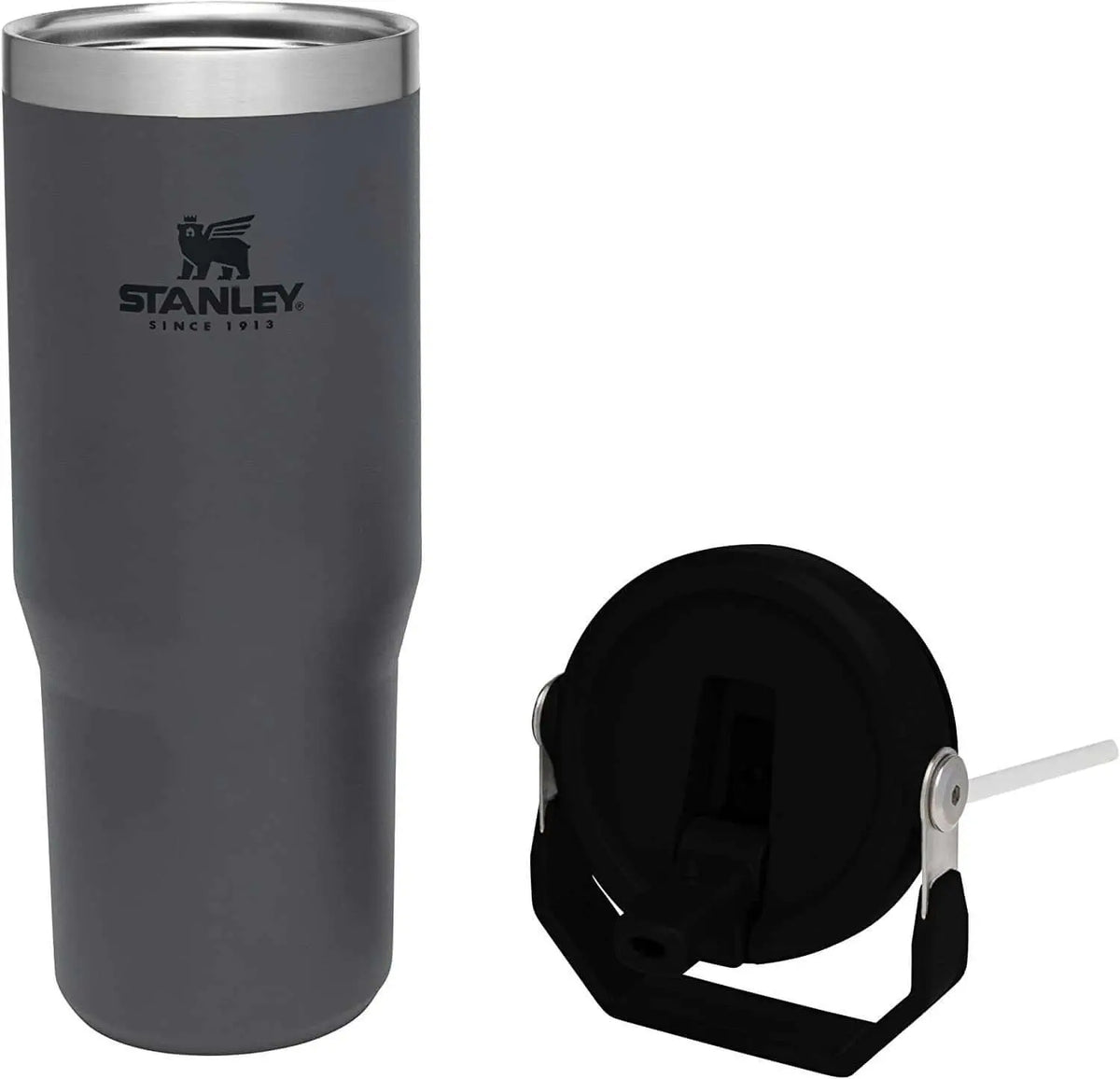 Stanley Classic IceFlow Flip Straw Tumbler with detachable lid and flip straw, 30 oz capacity, durable and insulated.