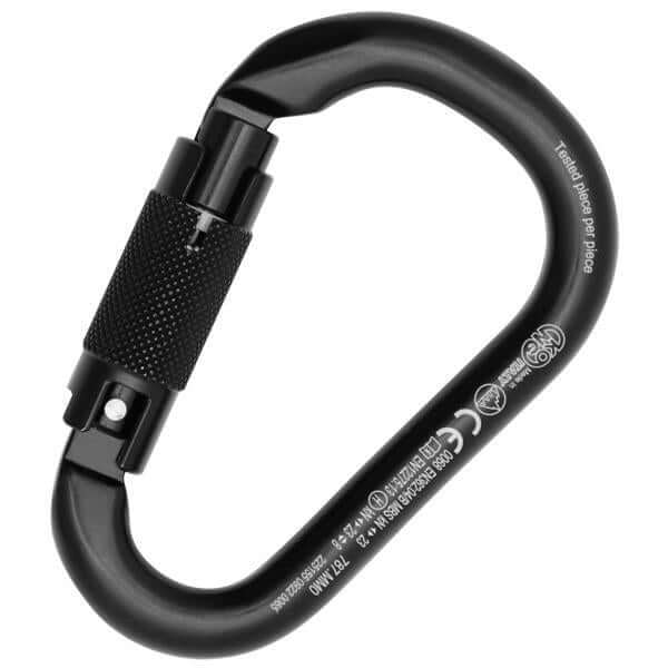 Kong HMS Napik Auto Block aluminum climbing carabiner, black, featuring a secure design for climbers seeking reliability and strength.