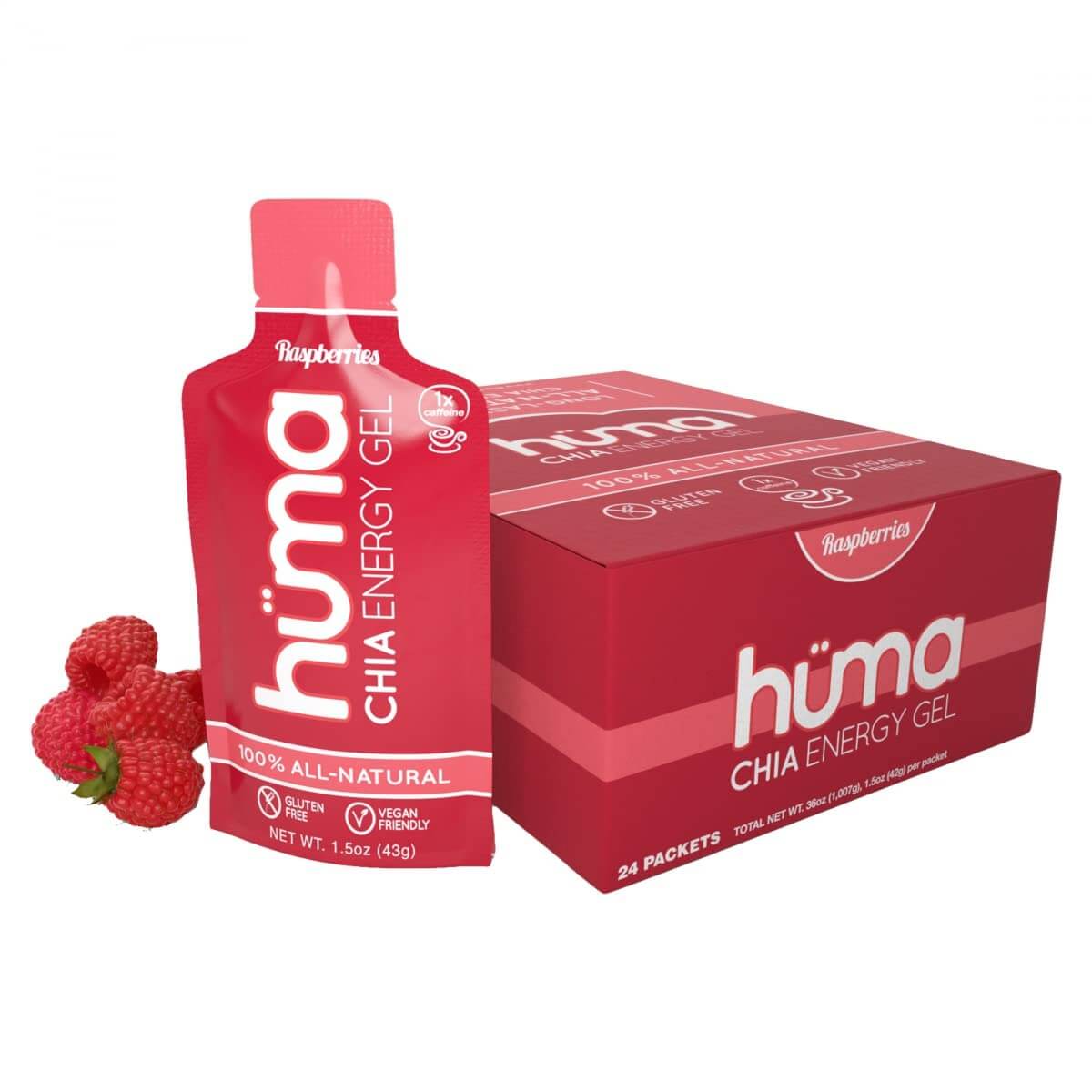 Huma Gel Chia Energy Gel - Raspberries - 43g -Box of 24