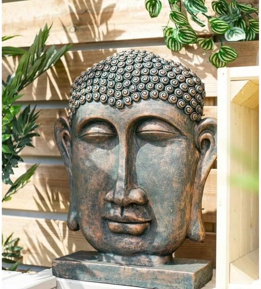 La Hacienda Male Buddha Head on Base Bronze Small - Shop Garden Decor at Trekaline