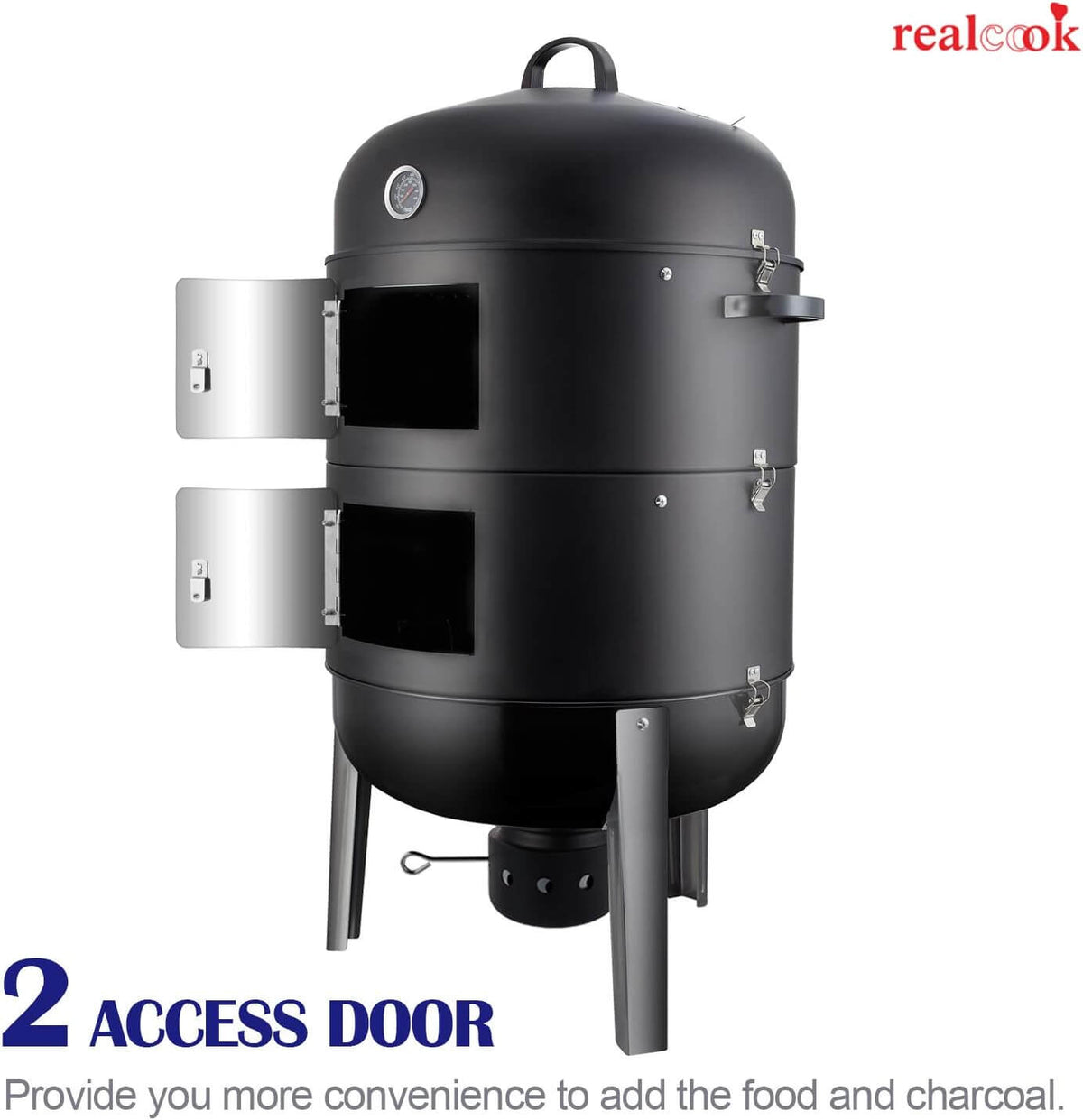 Controllable air dampers on the Realcook 20-Inch BBQ Vertical Steel Charcoal Smoker