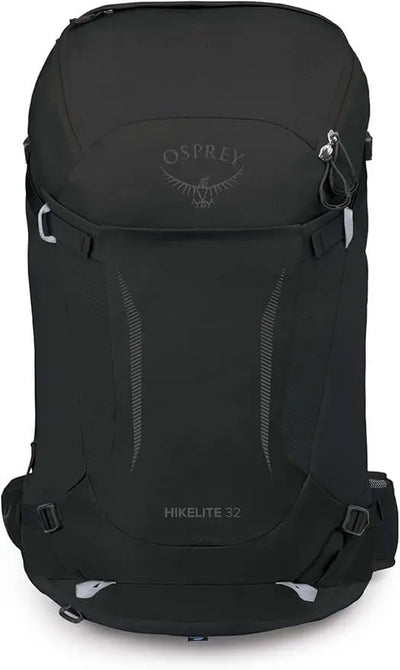 Osprey Hikelite 32 - Black lightweight hiking backpack with AirSpeed ventilation, bucket-style compartment, and padded hipbelt.